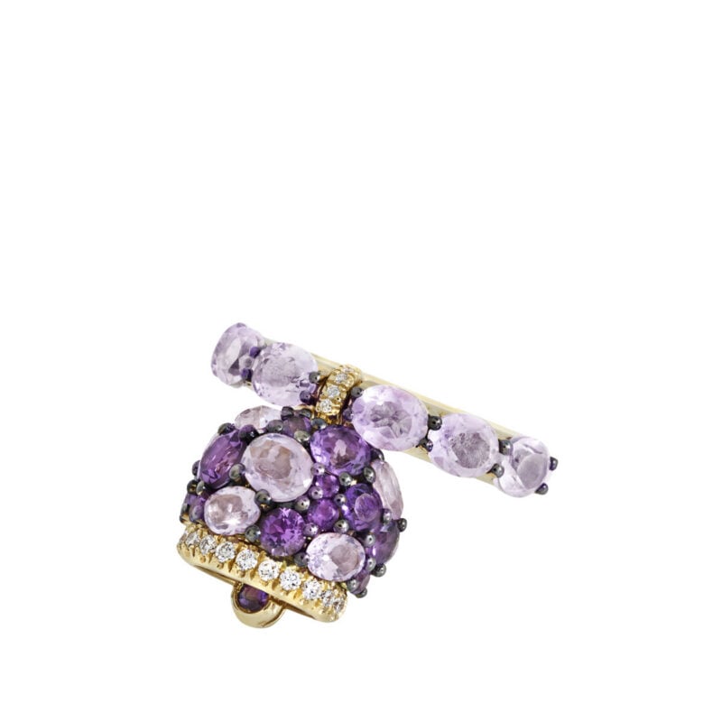 Anello Campanella ametiste taglio ovale e diamanti su oro giallo 9kt