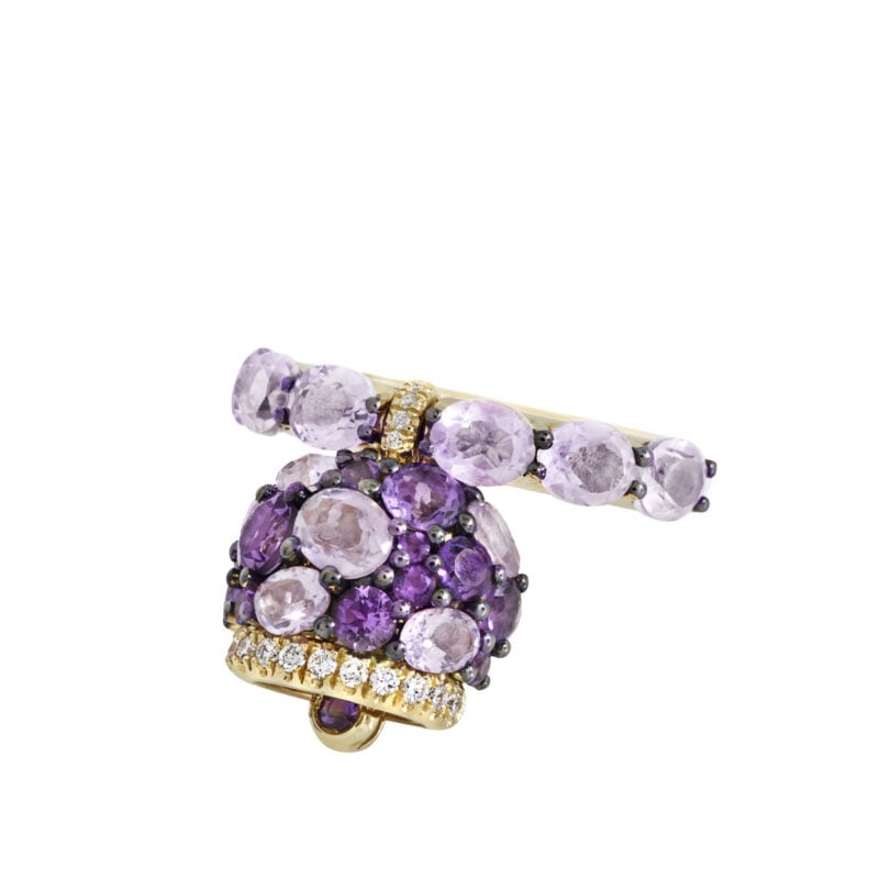 Anello Campanella ametiste taglio ovale e diamanti su oro giallo 9kt
