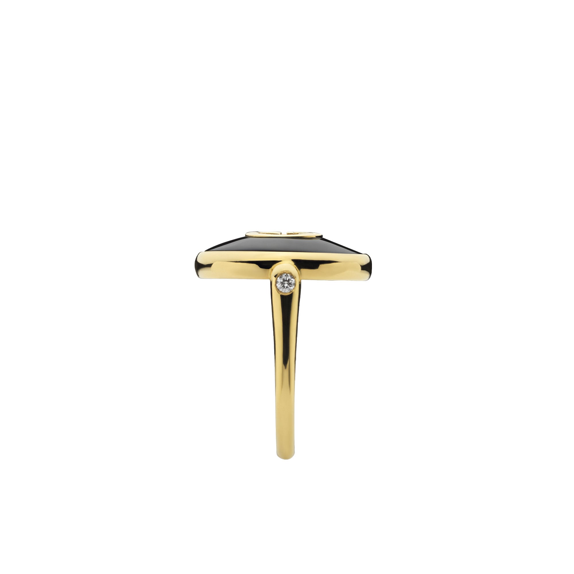 ANELLO GUCCI INTERLOCKING ORO GIALLO ONICE 17 MM NERA E DIAMANTI - immagine 2