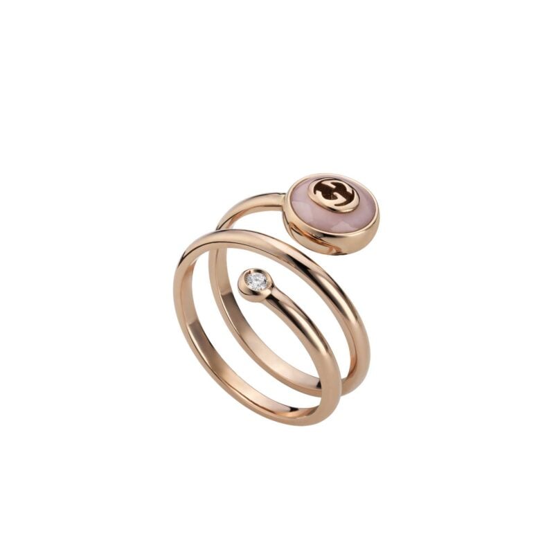 Anello Gucci Interlocking a spirale oro rosa e diamante