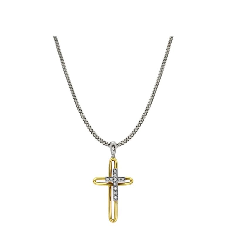 Collana Damiani oro bianco con croce oro giallo/bianco e diamanti