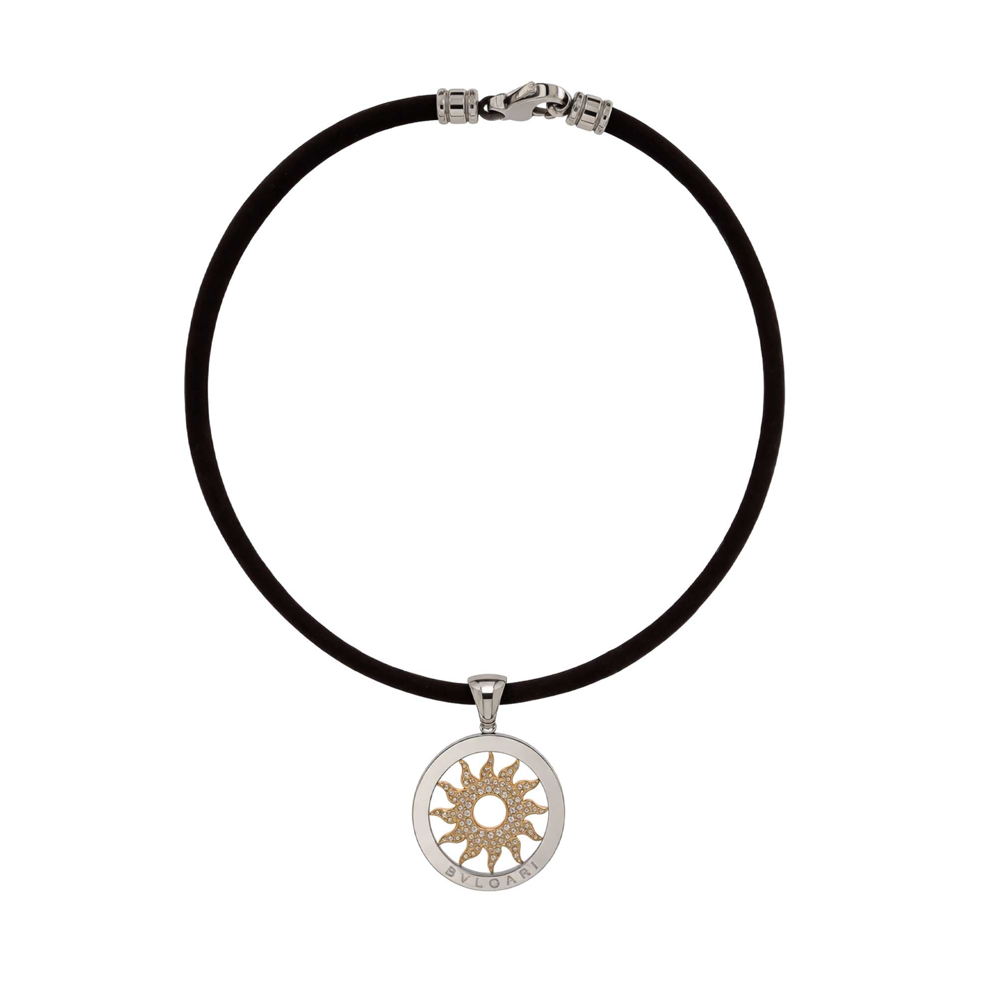 Bulgari sun yellow gold pendant steel and diamonds with a rubber cord - Image 2