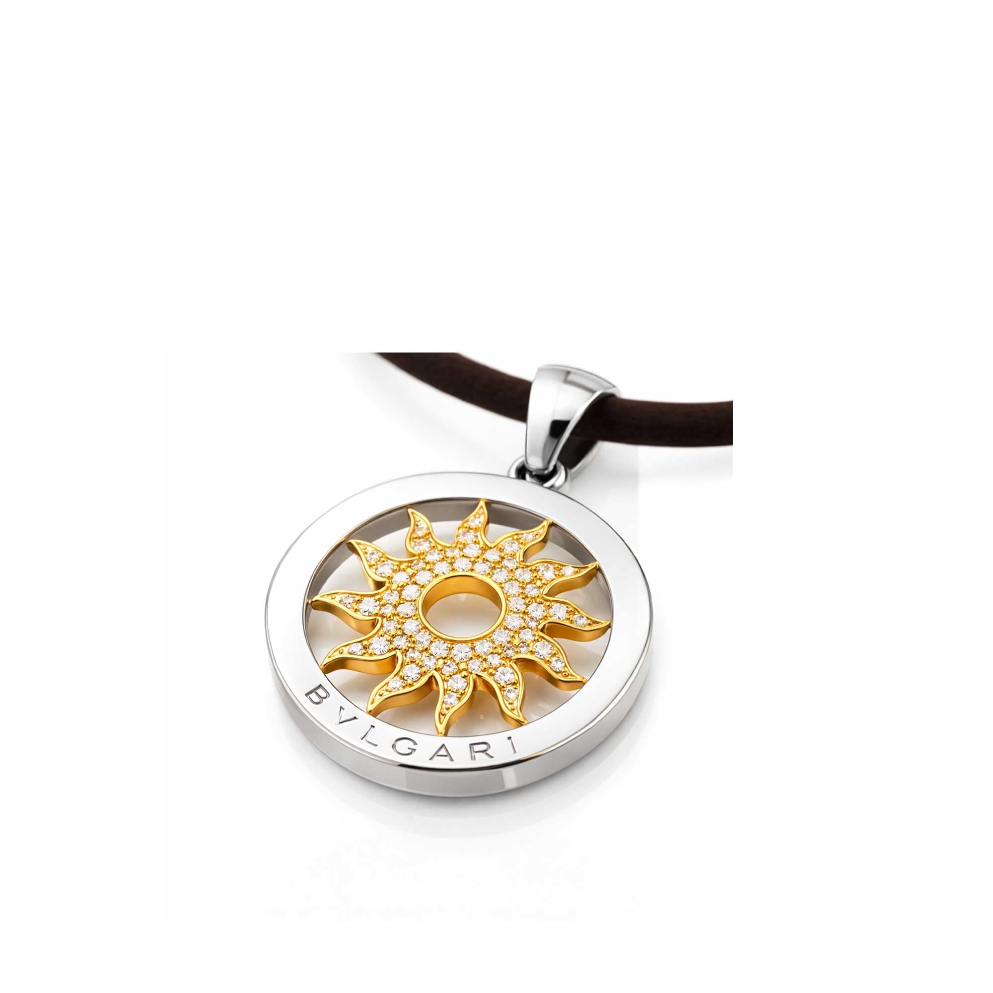 Bulgari sun yellow gold pendant steel and diamonds with a rubber cord - Image 3
