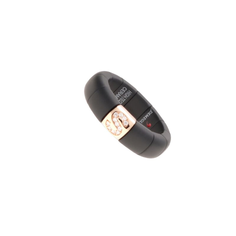 ANELLO PURA CERAMICA HIGH TECH NERA OPACA ELEMENTO S ORO GIALLO E BRILLANTI