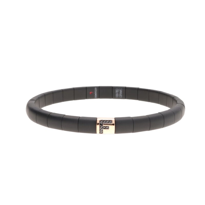 BRACCIALE PURA CERAMICA HIGH TECH NERA OPACA ELEMENTO F ORO ROSA E BRILLANTI NERI