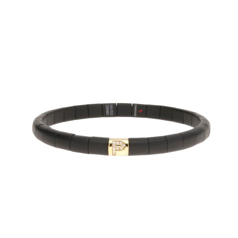 Bracciale ceramica high tech nera opaca elemento oro giallo e brillanti