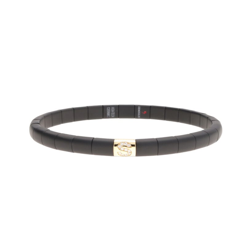 BRACCIALE PURA CERAMICA HIGH TECH NERA OPACA ELEMENTO S ORO GIALLO E BRILLANTI
