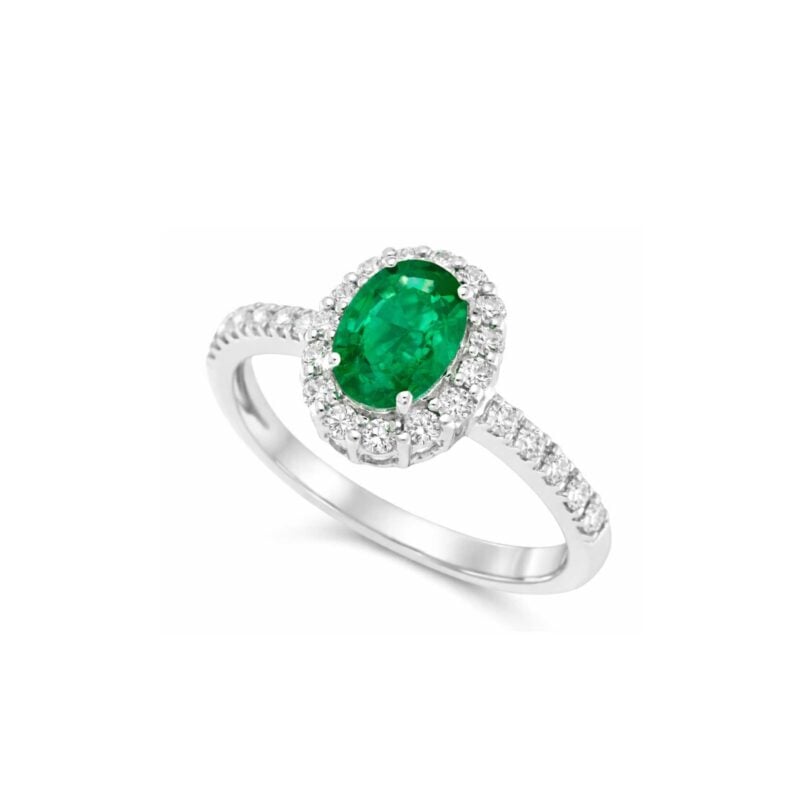 ANELLO ORO BIANCO OVALE SMERALDO E BRILLANTI 