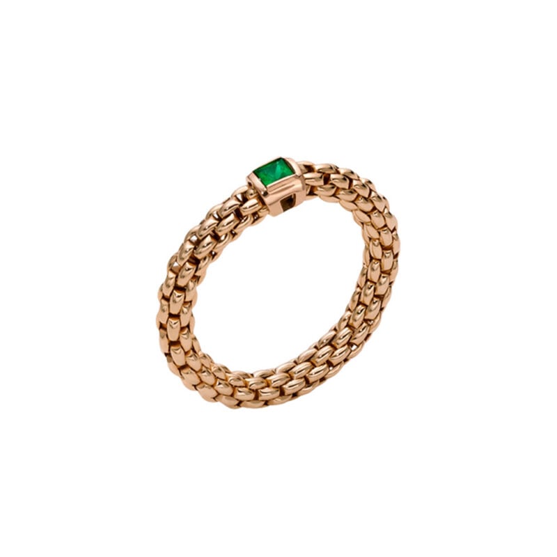 Anello flessibile realizzato interamente in oro 18 carati con smeraldo