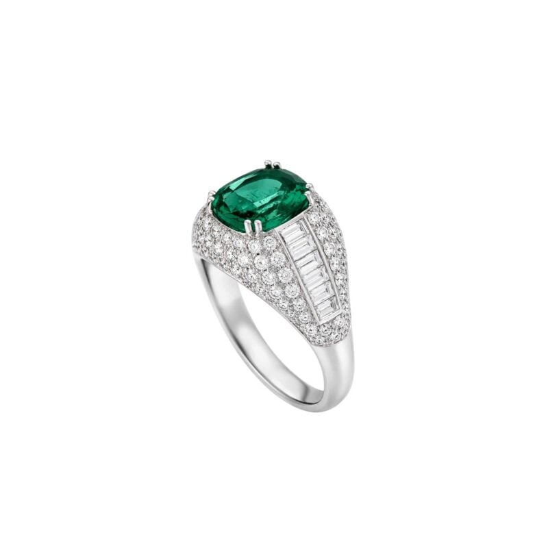 Anello unica oro bianco smeraldo brillanti e baguette