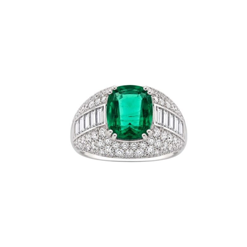 Anello unica oro bianco smeraldo brillanti e baguette