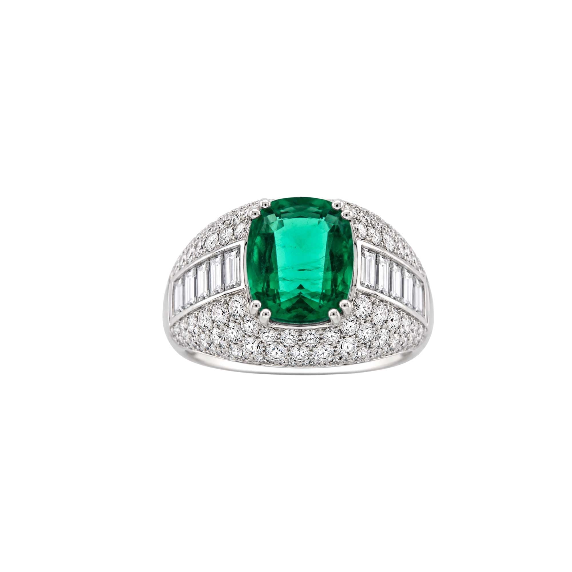 Anello unica oro bianco smeraldo brillanti e baguette