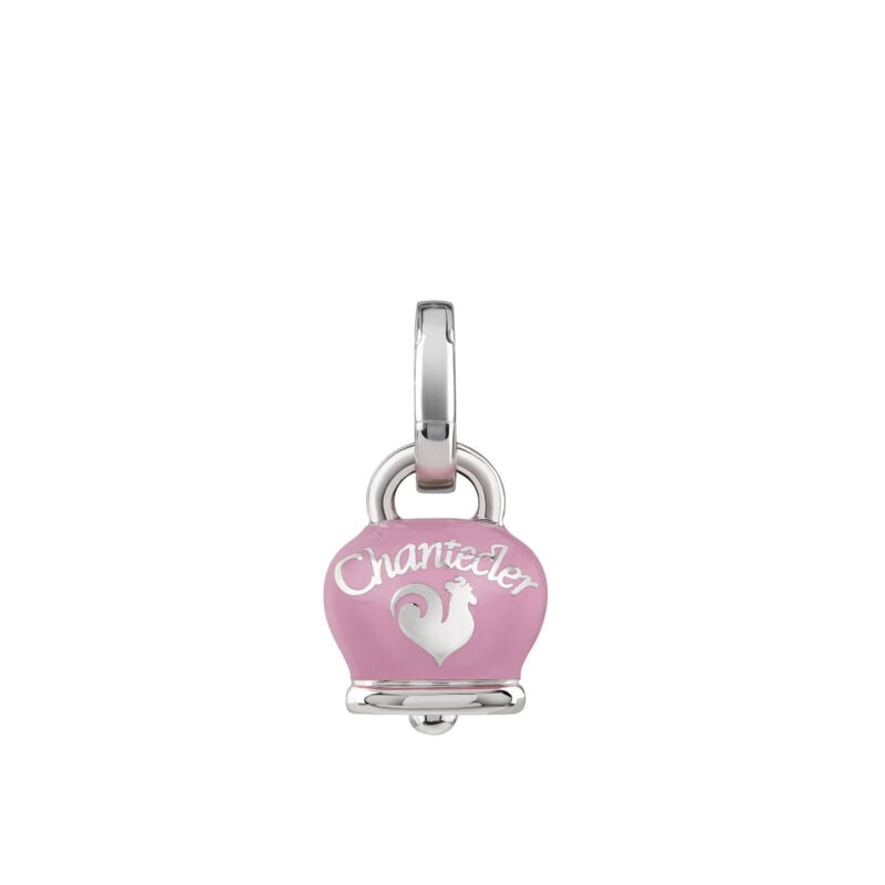 Ciondolo Et Voilà Campanella piccolo in argento e smalto rosa con farfalla sul retro.