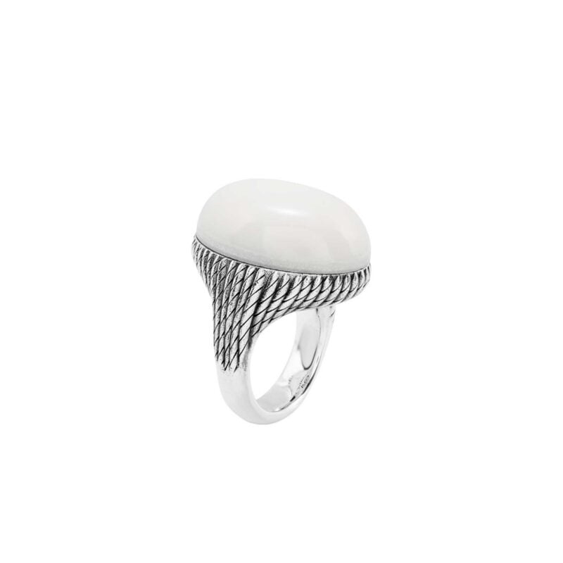 Anello Et Voilà Capriness in argento invecchiato e cabochon in marmo italiano 