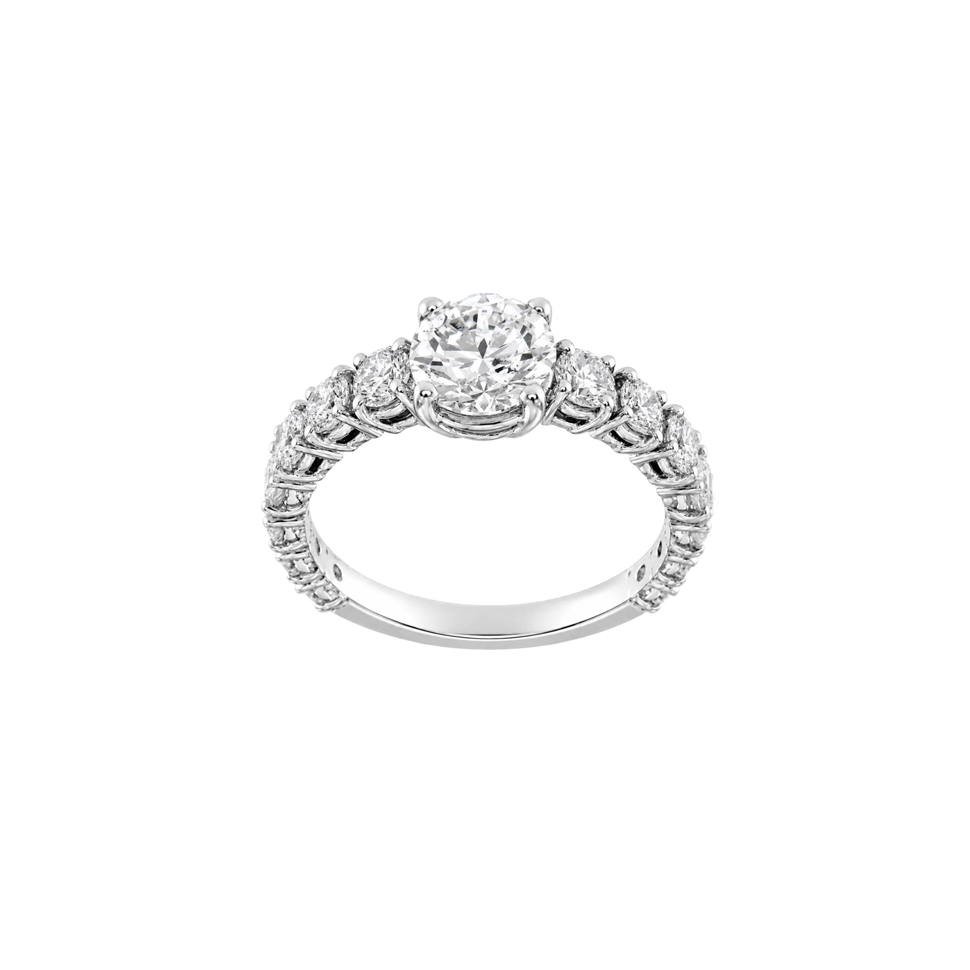 WHITE GOLD GRIFFE RING WITH GRADIENT FINISH AND CENTER DIAMOND