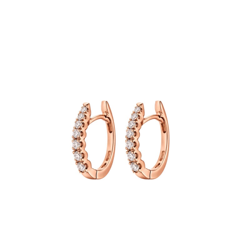 Orecchini ellissi oro rosa 18 ct con brillanti mid.piccolo. Colore E-F purezza VS.