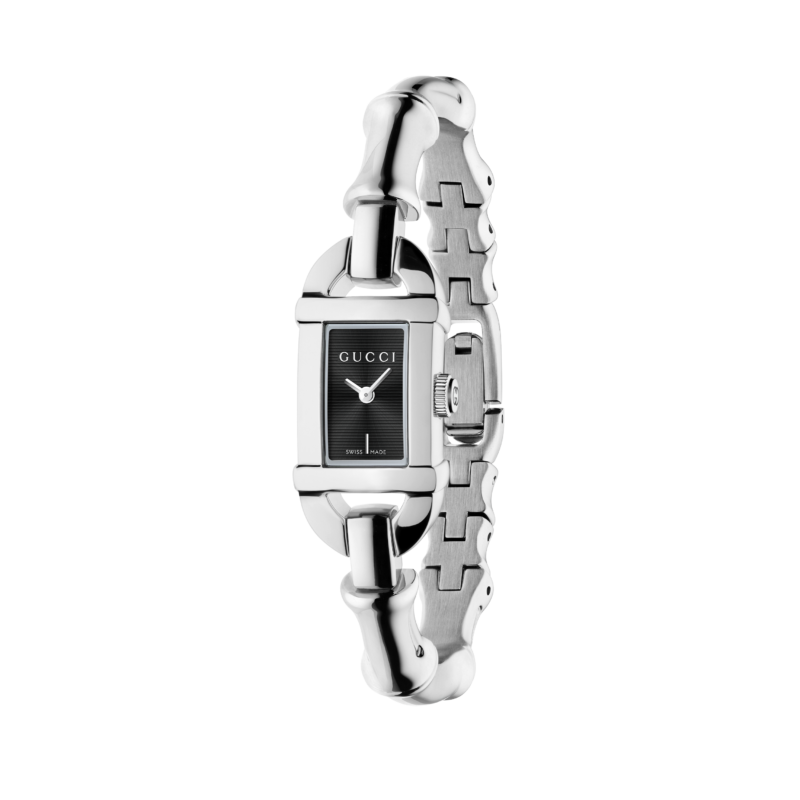 BAMBOO GUCCI WATCH STAINLESS STEEL BRACELET AND BLACK DIAL