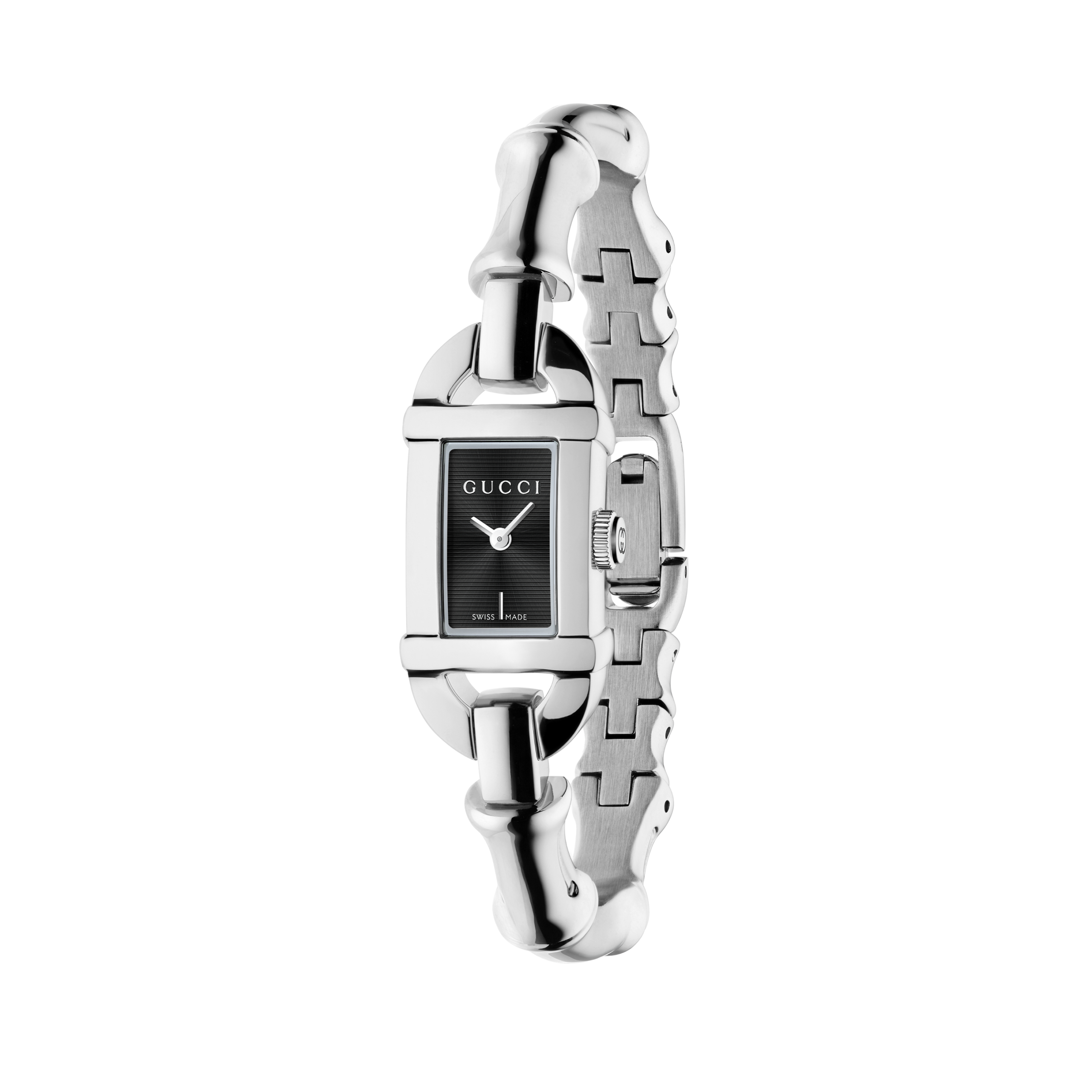 BAMBOO GUCCI WATCH STAINLESS STEEL BRACELET AND BLACK DIAL